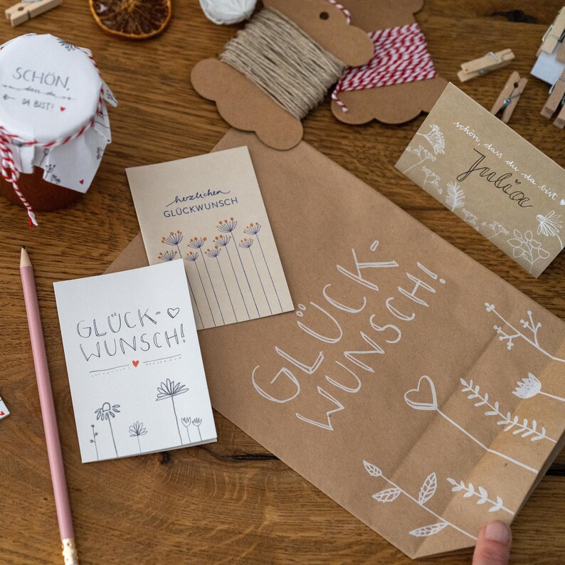 Geschenkanhänger Danksagung, Anhänger Namensschild Dankeskarten, weiß grau mini Danke Klappkarten