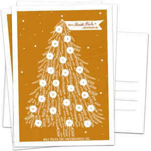 Mini Adventskalender, 5 Postkarten mit Baumkugeln zum Ausmalen | Alternative für Weihnachtskarten & Weihnachtsgrüße | Kupfer Weiß