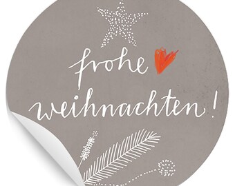 Weihnachtssticker klassisch, 24 frohe Weihnachten Aufkleber, Grau Braun