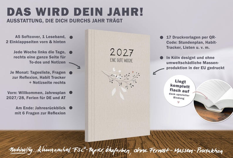 Planer 2027 Kalender als Wochenplaner A5 Softcover in Creme Beige Jahresplaner mit 2 Seiten pro Woche