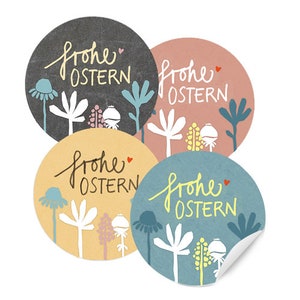 Ostersticker frohe Ostern | 24 Aufkleber für Ostergrüße im DIY Design | Osteraufkleber MIX für Kinder & Erwachsene | Rosa Gelb Türkis Grau