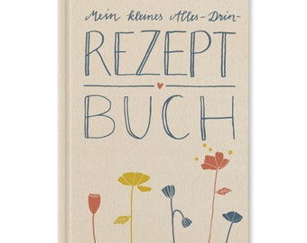 Alles inclusief receptenboek in A5 om zelf te schrijven | DIY-kookboek, bakboek, cadeau-idee | Crème Beige Blauw | FSC-papier, harde kaft