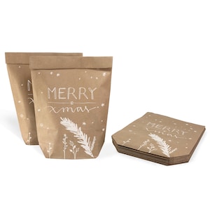 12 sacs cadeaux - joyeux Noël | Sacs de Noël comme alternative à l'emballage cadeau pour les cadeaux et les biscuits | 14 cm x 22 cm | beige blanc