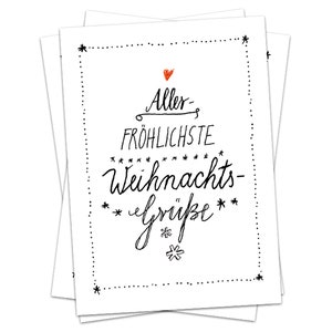 10 Weihnachtskarten | fröhliche Kalligrafie Weihnachtsgrüße | Recyclingpapier Postkarten | lustige Tannenbaum Typografie | weiß schwarz rot