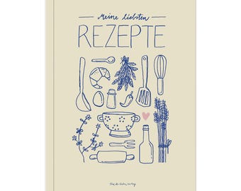 Rezeptbuch A5 zum Selberschreiben - Meine liebsten Rezepte | DIY Kochbuch, Geschenkidee | Design in Gelb Blau | FSC-Papier, Softcover