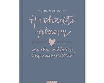 Hochzeitsplaner mit vielen Checklisten, Zeitplan, To-do-Listen | Wedding Planner | 184 S., A5, Hardcover, blau rosa | Recyclingpapier