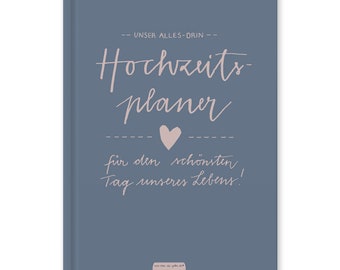 Wedding planner con tante liste di controllo, programma, liste di cose da fare | Organizzatore di matrimoni | 184 pag., A5, copertina rigida, blu rosa | Carta riciclata