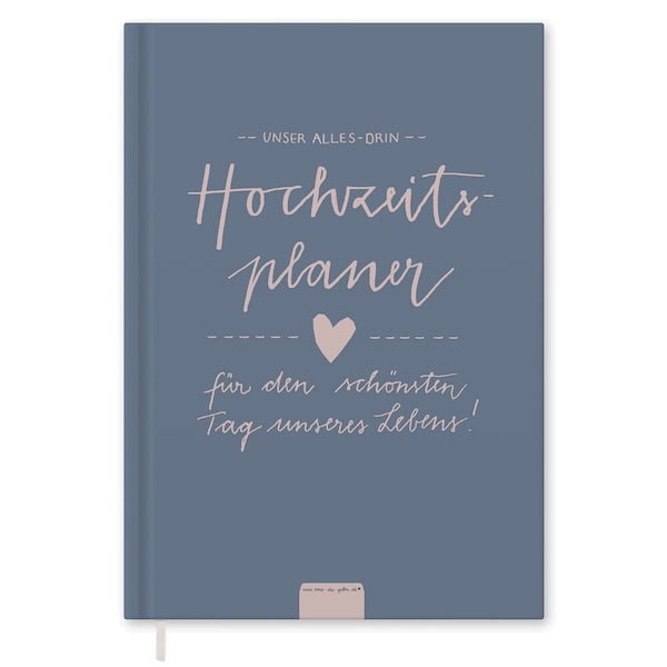 Hochzeitsplaner mit vielen Checklisten, Zeitplan, To-do-Listen | Wedding Planner | 184 S., A5, Hardcover, blau rosa | Recyclingpapier