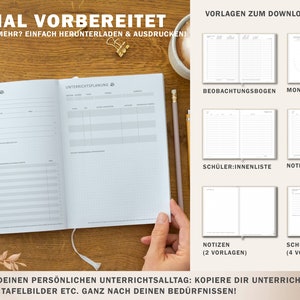 Lehrerkalender 2024 2025 A5 Lehrerplaner für Unterrichtsvorbereitung Softcover Schulplaner für Schuljahr 2024/25 creme blau rosa Bild 6