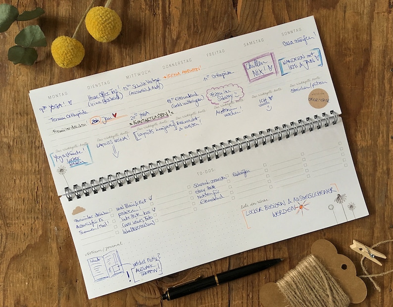 Bureaukalender ongedateerd in vintage design Een heel jaar Liggend formaat, wit, milieuvriendelijk gemaakt van FSC-papier Weekplanner, afsprakenplanner afbeelding 3