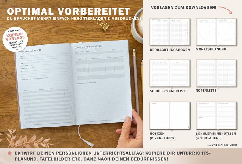 Lerarenkalender 2024 2025 A5 lerarenplanner voor lesvoorbereiding Softcover schoolplanner voor schooljaar 2024/25 grijs wit roze afbeelding 6