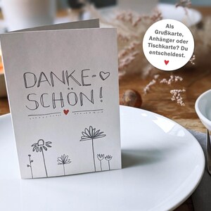 Tischkarten Weiß zum Danke sagen, mini Klappkarten mit Blumen zum beschriften deiner Dankeschön Gastgeschenke
