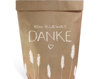 12 Geschenktüten M - ein kleines Danke | für Gastgeschenke zur Hochzeit, Taufe, Konfirmation & Kommunion | 16,5 cm x 26 cm | Beige Weiß