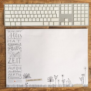 Desk pad A3 with dot grid, floral hand lettering design, white image 2