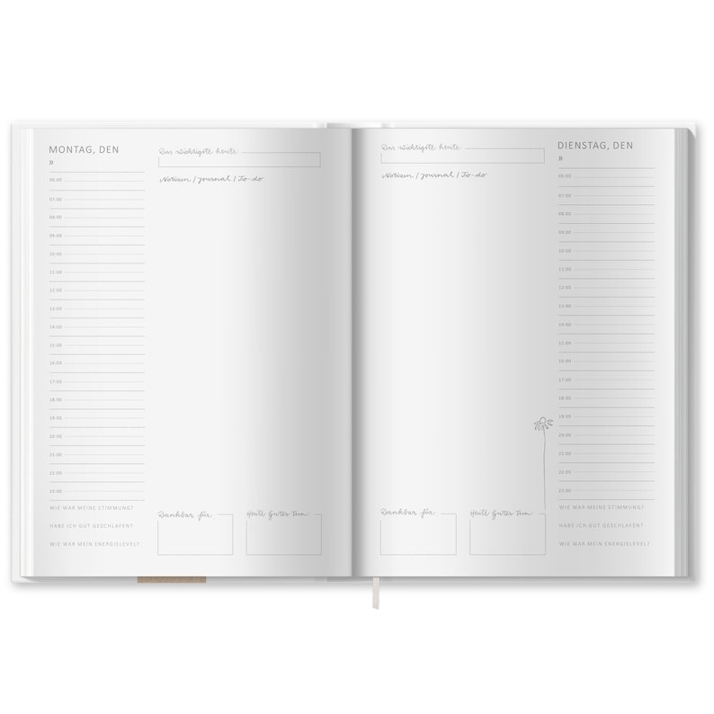 Terminkalender A5 undatiert Klar durchs Jahr Tagesplaner Notizbuch für mehr Achtsamkeit Hardcover Taschenkalender Terminplaner Weiß Bild 2