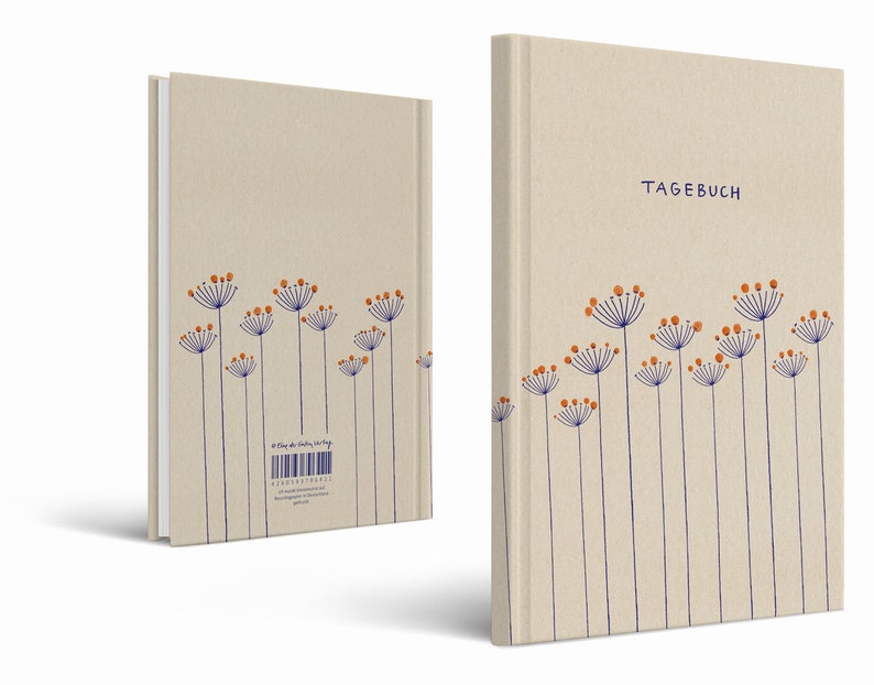 Tagebuch A5 Notizbuch liniert für Erwachsene, Mädchen & Teenager 120 Seiten, Recyclingpapier Hardcover mit Leseband Beige mit Blumen Bild 6