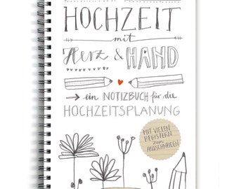 Hochzeitsplaner A5, Notizbuch mit Register, Weddingplanner, Weiß mit Blumen