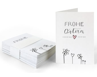 Étiquette cadeau joyeuses Pâques | Blanc | 25 mini cartes de Pâques originales pour étiqueter les cadeaux de Pâques | Cartes pliantes A7 en papier recyclé