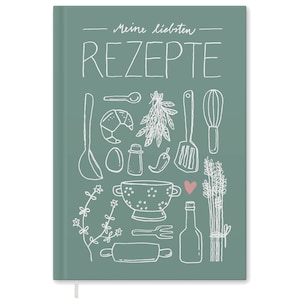Großes Rezeptbuch A4 zum Selberschreiben - Meine liebsten Rezepte |  DIY Kochbuch, Design in Mint Weiß Rosa, FSC Papier, Hardcover, 21x30 cm