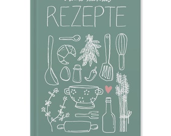 Large recipe book A4 to write yourself - My favorite recipes | DIY cookbook, design in mint white pink, FSC paper, hardcover, 21 x 30 cm