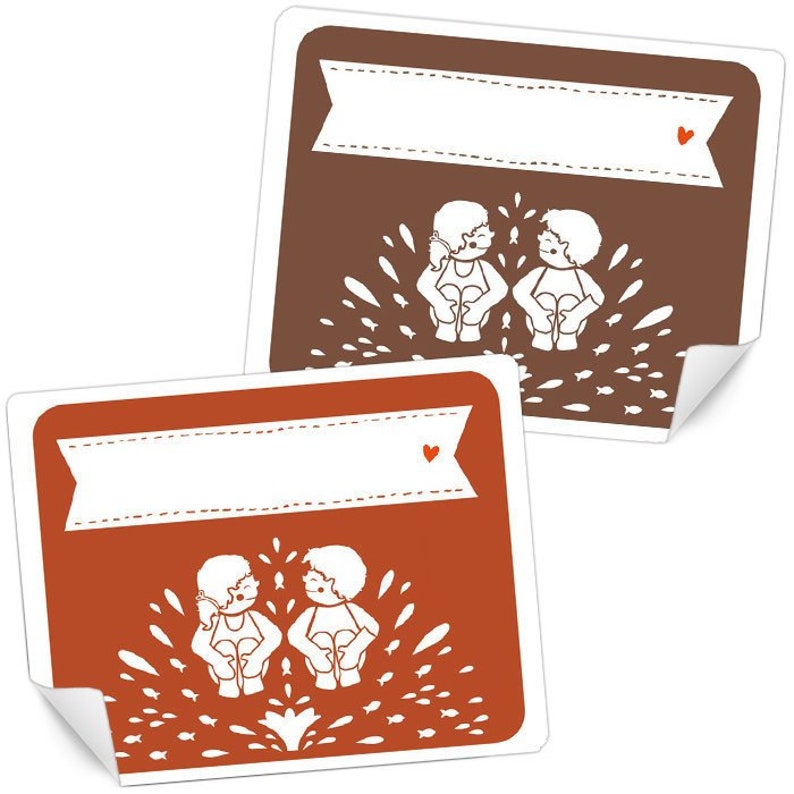 fellow donkey 15 rectangular free text stickers Labels for self-labeling School gifts Retro Design in Red Brown White 48 x 61 cm