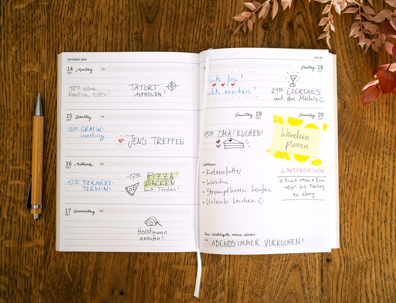 Terminkalender A5 Kalender 2024 Wochenplaner und Notizbuch für mehr Achtsamkeit Softcover Taschenkalender Creme Beige Blau Rot Gelb Bild 2