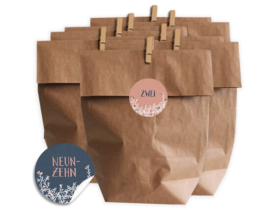Adventskalender Set 14 Geschenktüten Klammern Sticker Adventskalender Set 14 Geschenktüten Klammern Sticker