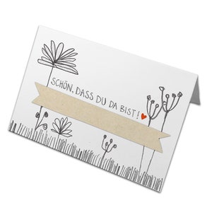 Tischkarten zum beschriften Weiß Beige - Schön, dass du da bist - 50 florale Namenskarten, Platzkarten aus Recyclingpapier für Hochzeit