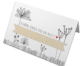 Plaatskaartjes om op wit beige te schrijven - Leuk dat je er bent - 50 bloemennaamkaartjes, plaatskaartjes van gerecycled papier voor bruiloften