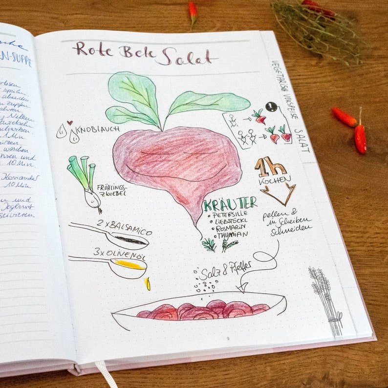 Rezeptbuch A4 zum Selberschreiben Meine liebsten Rezepte DIY Kochbuch, Geschenkidee Design in Rosa Blau FSC Papier, Hardcover Bild 4