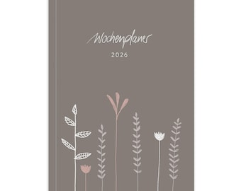 A5 Terminkalender 2026 | Softcover Wochenplaner mit linierten Tagesfelder | Taschenkalender & Terminplaner | Beige Weiß Rosa