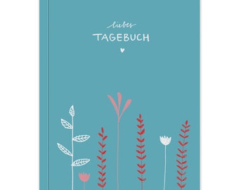 Dear Diary – Carnet ligné pour adultes, filles et adolescents | 92 pages, papier recyclé | Couverture souple A5 | Bleu turquoise avec des fleurs