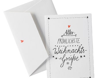 Christmas card with calligraphy Christmas greetings | Handmade paper greeting card with envelope | White