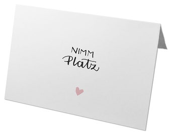 Marque-places pour écrire sur blanc - Asseyez-vous - 50 marque-places calligraphiés avec cœurs, marque-places en papier recyclé, mariage, anniversaire