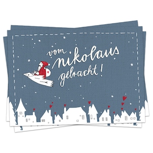 10 cartes de Noël du Père Noël - apportées par le Père Noël ! - Papier recyclé, bleu blanc rouge