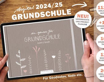 Grundschulplaner digital 2024 2025 | digitaler GoodNotes Lehrerkalender | Unterrichtsvorbereitung & Planung | Schuljahr 2024/25 | Beige Rosa