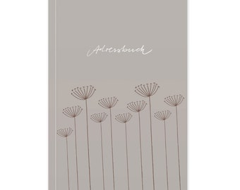 Libreta de direcciones beige | Diseño de flores | práctico cuaderno con índice para recortar | Tapa blanda, rayada, 11,5 x 18 cm, papel reciclado