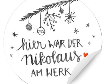 24 Nikolaus Sticker NIKOLAUS AM WERK für Socken und Nikolausgrüße, Weiß