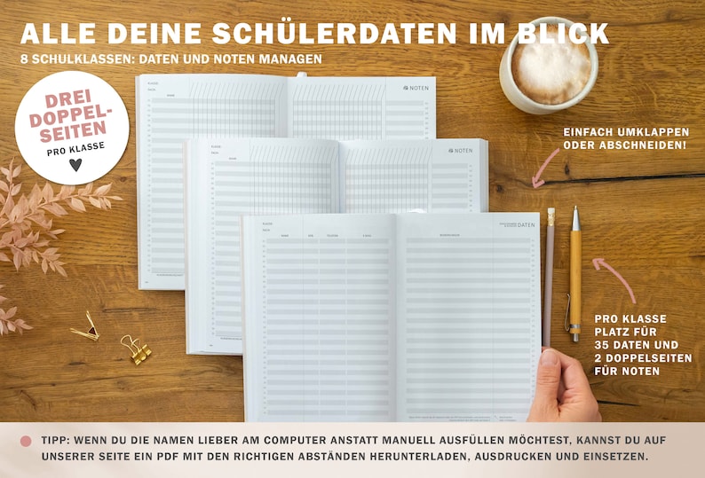 Lehrerkalender 2024 2025 A5 Lehrerplaner für Unterrichtsvorbereitung Softcover Schulplaner für Schuljahr 2024/25 creme blau rosa Bild 5