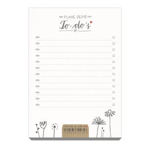 A6 Organizer To-Do-Block - Recyclingpapier Notizblock, Notizzettel, Einkaufsliste, 50 Blatt Abreißblock, Weiß Beige, für Küche, Team & WG