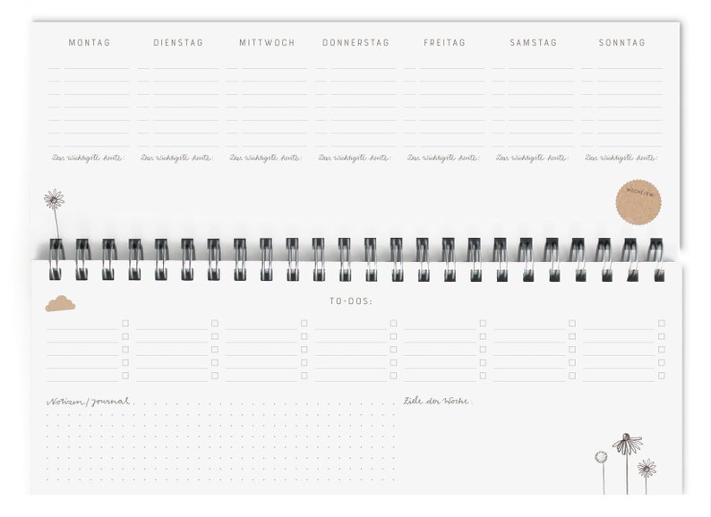 Bureaukalender ongedateerd in vintage design Een heel jaar Liggend formaat, wit, milieuvriendelijk gemaakt van FSC-papier Weekplanner, afsprakenplanner afbeelding 4