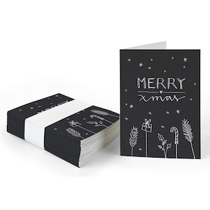 Geschenkanhänger merry xmas | Schwarz Weiß | 25 originelle mini Weihnachtskarten für Weihnachtsgeschenke | A7 Recyclingpapier Klappkarten