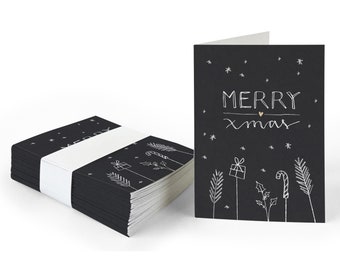 Gift tag merry xmas | Black and white | 25 original mini Christmas cards for Christmas gifts | A7 recycled paper folding cards