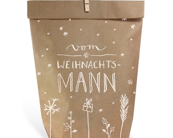 24 Geschenktüten M - vom Weihnachtsmann | 16,5 x 26 cm Weihnachtstüten als Geschenkpapier Alternative für Geschenke |  inkl. Miniklammern