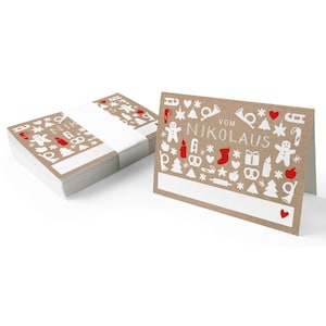 Geschenkanhänger vom Nikolaus | Beige Weiß | 25 originelle mini Weihnachtskarten für Weihnachtsgeschenke | A7 Recyclingpapier Klappkarten