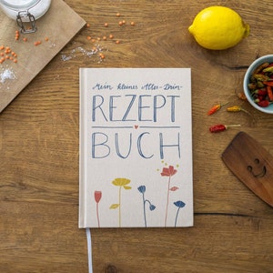 Alles-drin Rezeptbuch in A5 zum Selberschreiben DIY Kochbuch, Backbuch, Geschenkidee Creme Beige Blau FSC Papier, Hardcover Bild 2