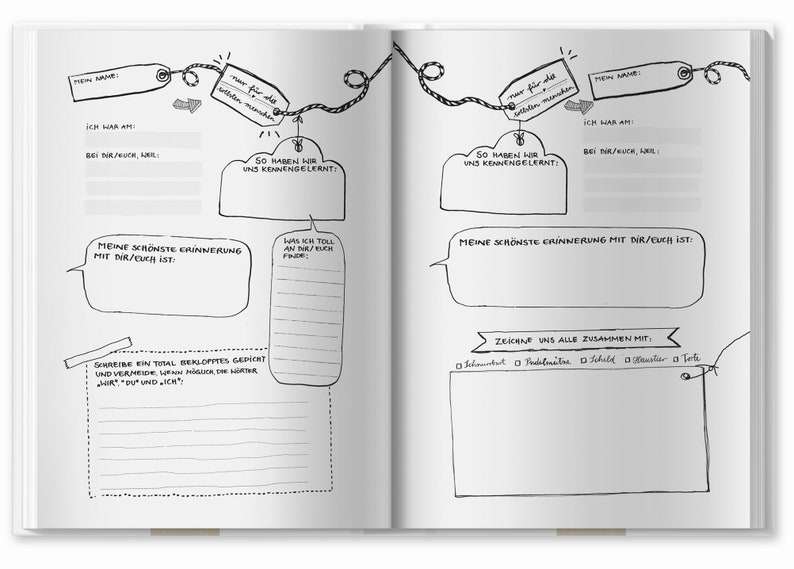 Guestbook with questions to fill out Friends book for adults for writing & painting FSC paper climate neutral White Hardcover image 6