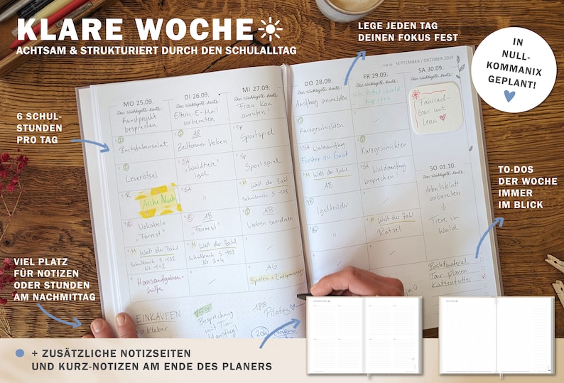 Grundschulplaner 2024 2025 A4 Lehrerkalender für Unterrichtsvorbereitung & Planung Lehrerplaner Schuljahr 2024/25 21x30 cm, grau weiß Bild 4