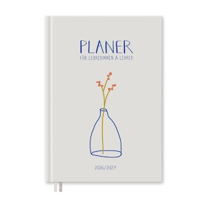 Lehrerkalender 2026 2027, nachhaltiger A5 Hardcover Lehrerplaner, FSC Papier, klimaneutral, 2 Lesebänder, beige blau rot