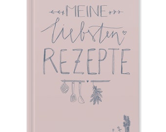 Receptenboek A4 om zelf te schrijven - Mijn favoriete recepten | DIY-kookboek, cadeau-idee | Design in roze blauw | FSC-papier, harde kaft